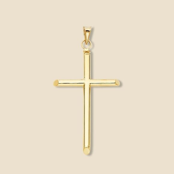 14K Gold Large Cross PendantPolished Religious Charm50mm x 30mm